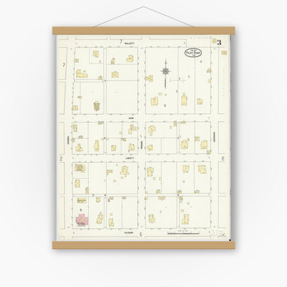 Old map wall art mockup — magnetic wood frame on white wall — Sanborn Fire Insurance Map from Pilot Point, Denton County, Texas (1912), Sheet #0003