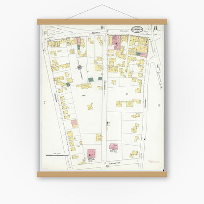 Old map wall art mockup — magnetic wood frame on white wall — Sanborn Fire Insurance Map from Gardner, Worcester County, Massachusetts (1909), Sheet #0008