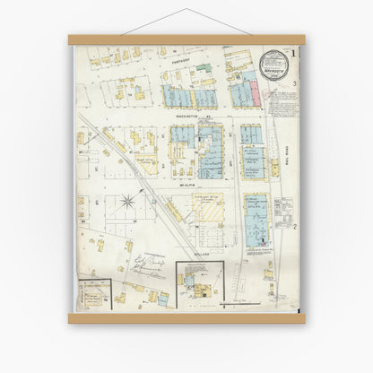 Old map wall art mockup — magnetic wood frame on white wall — Sanborn Fire Insurance Map from Navasota, Grimes County, Texas (1896) - Complete Map Set
