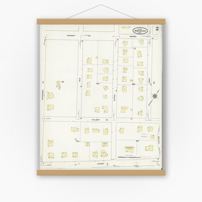 Old map wall art mockup — magnetic wood frame on white wall — Sanborn Fire Insurance Map from Winchester, Middlesex County, Massachusetts (1910), Sheet #0002