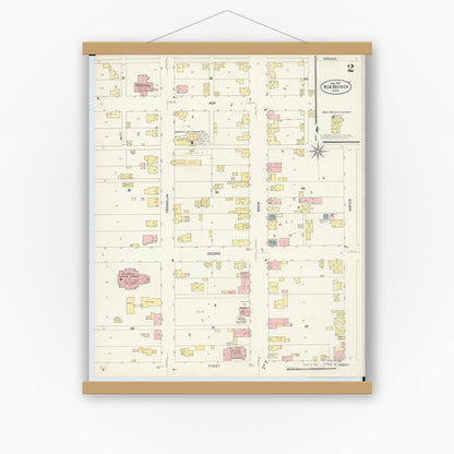 Old map wall art mockup — magnetic wood frame on white wall — Sanborn Fire Insurance Map from New Bremen, Auglaize County, Ohio (1907), Sheet #0002