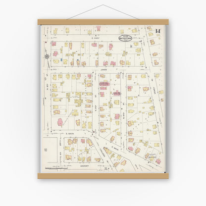 Old map wall art mockup — magnetic wood frame on white wall — Sanborn Fire Insurance Map from Watertown, Jefferson County, Wisconsin (1915), Sheet #0015