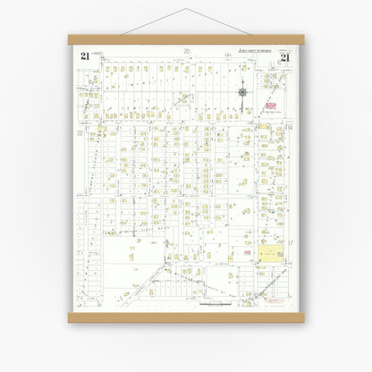 Old map wall art mockup — magnetic wood frame on white wall — Sanborn Fire Insurance Map from Herrin, Williamson County, Illinois (1941), Sheet #0021
