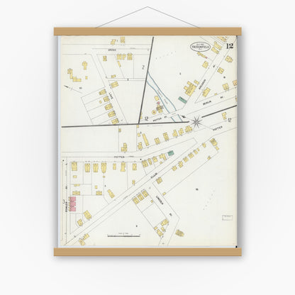Old map wall art mockup — magnetic wood frame on white wall — Sanborn Fire Insurance Map from Haddonfield, Camden County, New Jersey (1902), Sheet #0012