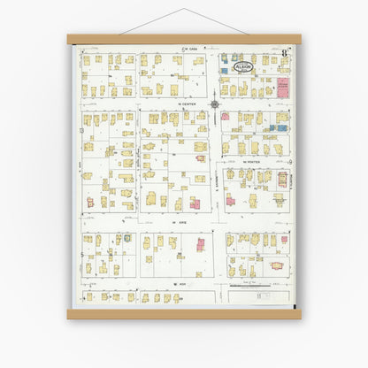 Old map wall art mockup — magnetic wood frame on white wall — Sanborn Fire Insurance Map from Albion, Calhoun County, Michigan (1918), Sheet #0008