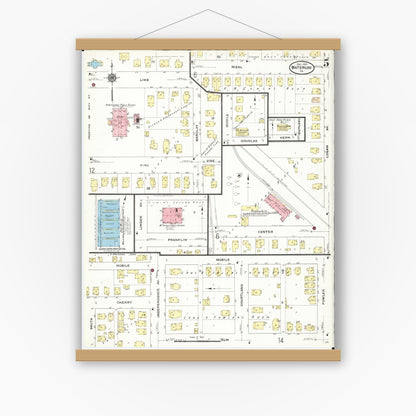 Old map wall art mockup — magnetic wood frame on white wall — Sanborn Fire Insurance Map from Waterloo, Black Hawk County, Iowa (1910), Sheet #0005