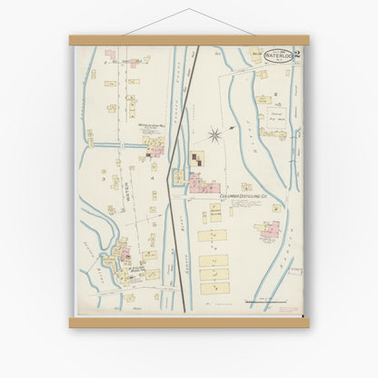 Old map wall art mockup — magnetic wood frame on white wall — Sanborn Fire Insurance Map from Waterloo, Seneca County, New York (1886), Sheet #0002