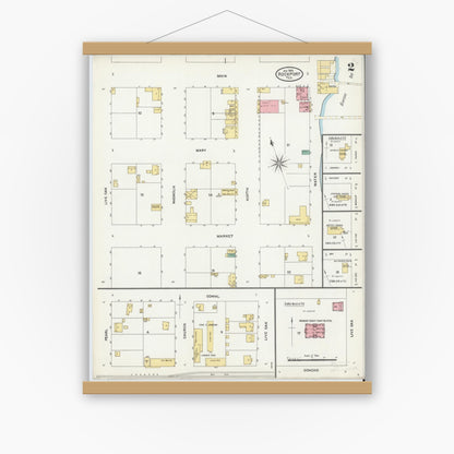 Old map wall art mockup — magnetic wood frame on white wall — Sanborn Fire Insurance Map from Rockport, Aransas County, Texas (1906), Sheet #0002