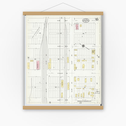 Old map wall art mockup — magnetic wood frame on white wall — Sanborn Fire Insurance Map from Ashland, Ashland County, Wisconsin (1909), Sheet #0015