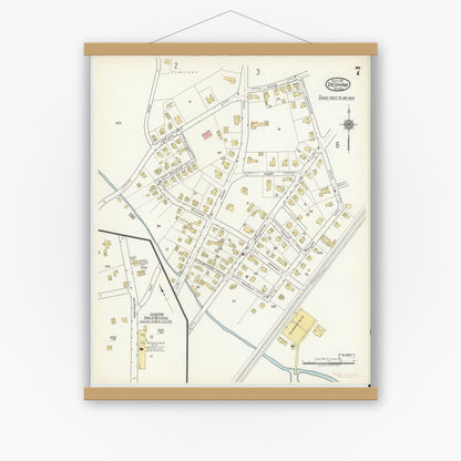 Old map wall art mockup — magnetic wood frame on white wall — Sanborn Fire Insurance Map from Dedham, Norfolk County, Massachusetts (1917), Sheet #0007