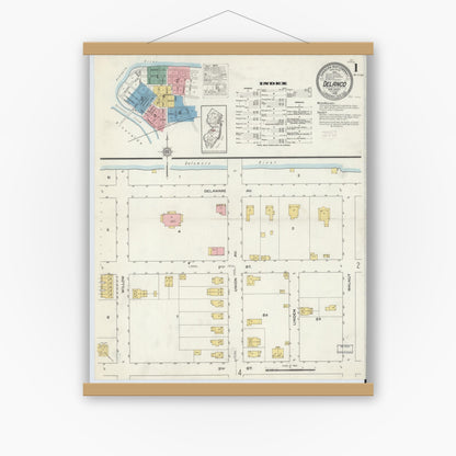 Old map wall art mockup — magnetic wood frame on white wall — Sanborn Fire Insurance Map from Delanco, Burlington County, New Jersey (1915), Sheet #0001