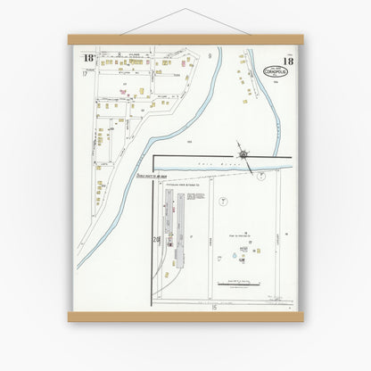 Old map wall art mockup — magnetic wood frame on white wall — Sanborn Fire Insurance Map from Coraopolis, Allegheny County, Pennsylvania (1924), Sheet #0018