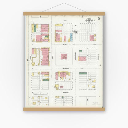 Old map wall art mockup — magnetic wood frame on white wall — Sanborn Fire Insurance Map from Vernon, Wilbarger County, Texas (1902), Sheet #0005
