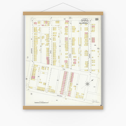 Old map wall art mockup — magnetic wood frame on white wall — Sanborn Fire Insurance Map from Braddock, Allegheny County, Pennsylvania (1908), Sheet #0019