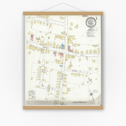 Old map wall art mockup — magnetic wood frame on white wall — Sanborn Fire Insurance Map from Tivoli, Dutchess County, New York (1912) - Complete Map Set
