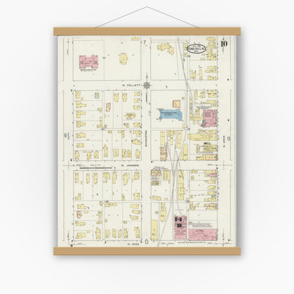 Old map wall art mockup — magnetic wood frame on white wall — Sanborn Fire Insurance Map from Fond du Lac, Fond du Lac County, Wisconsin (1915), Sheet #0010
