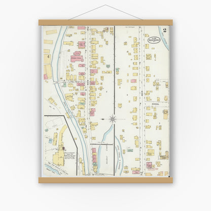 Old map wall art mockup — magnetic wood frame on white wall — Sanborn Fire Insurance Map from Rosendale, Ulster County, New York (1898), Sheet #0002