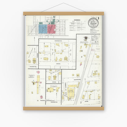Old map wall art mockup — magnetic wood frame on white wall — Sanborn Fire Insurance Map from Auburn, Sangamon County, Illinois (1909) - Complete Map Set