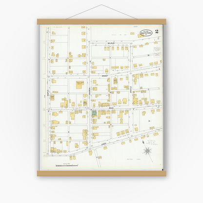 Old map wall art mockup — magnetic wood frame on white wall — Sanborn Fire Insurance Map from South Fork, Cambria County, Pennsylvania (1900), Sheet #0002