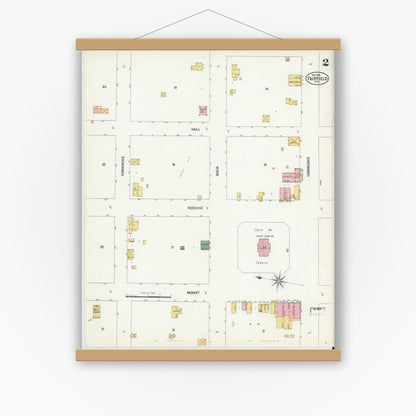 Old map wall art mockup — magnetic wood frame on white wall — Sanborn Fire Insurance Map from Fairfield, Freestone County, Texas (1901), Sheet #0002