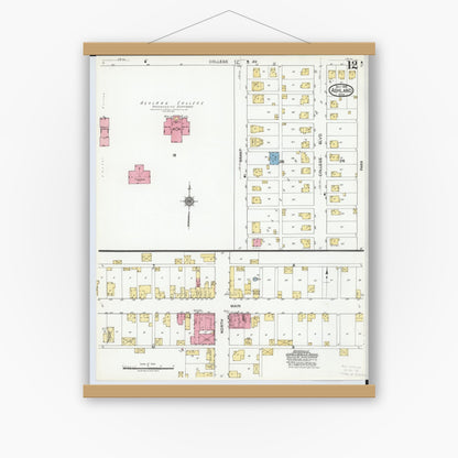 Old map wall art mockup — magnetic wood frame on white wall — Sanborn Fire Insurance Map from Ashland, Ashland County, Ohio (1919), Sheet #0012