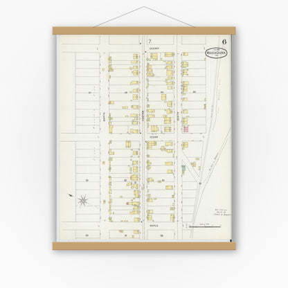 Old map wall art mockup — magnetic wood frame on white wall — Sanborn Fire Insurance Map from Mauch Chunk, Carbon County, Pennsylvania (1896), Sheet #0006