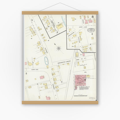 Old map wall art mockup — magnetic wood frame on white wall — Sanborn Fire Insurance Map from Aurora, Dearborn County, Indiana (1897), Sheet #0008