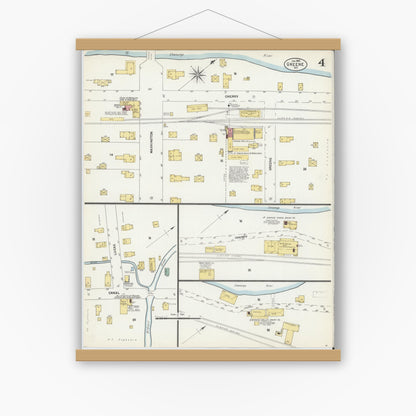 Old map wall art mockup — magnetic wood frame on white wall — Sanborn Fire Insurance Map from Greene, Chenango County, New York (1903), Sheet #0004