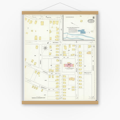 Old map wall art mockup — magnetic wood frame on white wall — Sanborn Fire Insurance Map from Ridgway, Elk County, Pennsylvania (1909), Sheet #0008