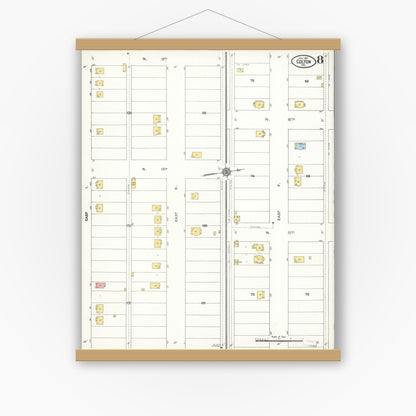 Old map wall art mockup — magnetic wood frame on white wall — Sanborn Fire Insurance Map from Colton, San Bernardino County, California (1911), Sheet #0008