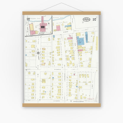 Old map wall art mockup — magnetic wood frame on white wall — Sanborn Fire Insurance Map from Kankakee, Kankakee County, Illinois (1930), Sheet #0037