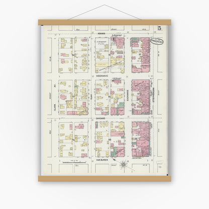 Old map wall art mockup — magnetic wood frame on white wall — Sanborn Fire Insurance Map from Freeport, Stephenson County, Illinois (1890), Sheet #0005