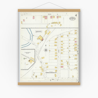 Old map wall art mockup — magnetic wood frame on white wall — Sanborn Fire Insurance Map from Falls Creek, Jefferson And Clearfield Counties, Pennsylvania (1906), Sheet #0004