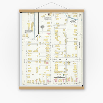 Old map wall art mockup — magnetic wood frame on white wall — Sanborn Fire Insurance Map from Galion, Crawford County, Ohio (1907), Sheet #0002