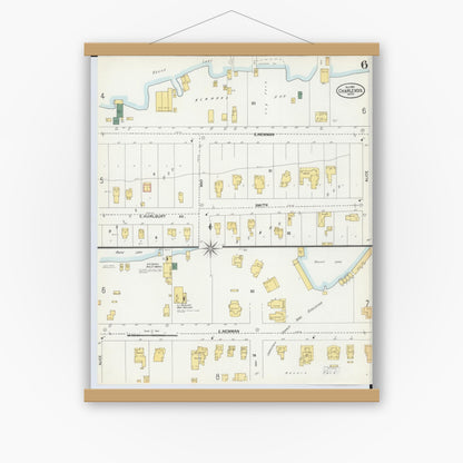Old map wall art mockup — magnetic wood frame on white wall — Sanborn Fire Insurance Map from Charlevoix, Charlevoix County, Michigan (1901), Sheet #0006