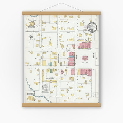 Old map wall art mockup — magnetic wood frame on white wall — Sanborn Fire Insurance Map from Crockett, Houston County, Texas (1901) - Complete Map Set