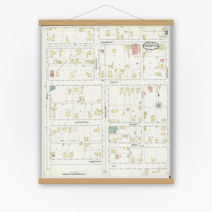 Old map wall art mockup — magnetic wood frame on white wall — Sanborn Fire Insurance Map from Pinckneyville, Perry County, Illinois (1894), Sheet #0003