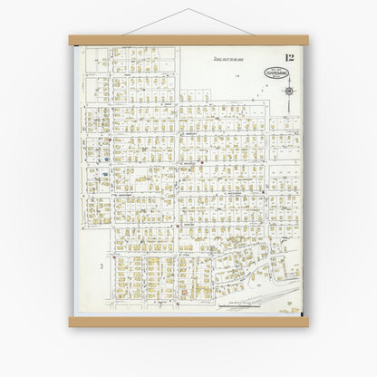 Old map wall art mockup — magnetic wood frame on white wall — Sanborn Fire Insurance Map from Ishpeming, Marquette County, Michigan (1917), Sheet #0012