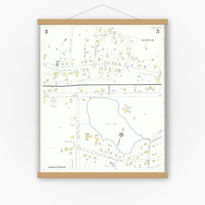 Old map wall art mockup — magnetic wood frame on white wall — Sanborn Fire Insurance Map from Bourne, Barnstable County, Massachusetts (1941), Sheet #0003