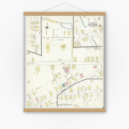 Old map wall art mockup — magnetic wood frame on white wall — Sanborn Fire Insurance Map from Stroudsburg, Monroe County, Pennsylvania (1912), Sheet #0002