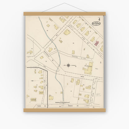 Old map wall art mockup — magnetic wood frame on white wall — Sanborn Fire Insurance Map from Red Springs, Robeson County, North Carolina (1922), Sheet #0004