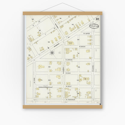 Old map wall art mockup — magnetic wood frame on white wall — Sanborn Fire Insurance Map from Hazleton, Luzerne County, Pennsylvania (1891), Sheet #0010