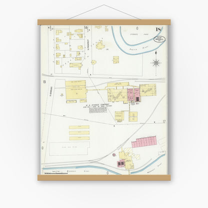 Old map wall art mockup — magnetic wood frame on white wall — Sanborn Fire Insurance Map from Merrill, Lincoln County, Wisconsin (1907), Sheet #0018