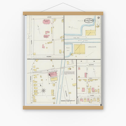 Old map wall art mockup — magnetic wood frame on white wall — Sanborn Fire Insurance Map from Middletown, Butler County, Ohio (1895), Sheet #0009