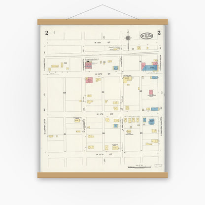 Old map wall art mockup — magnetic wood frame on white wall — Sanborn Fire Insurance Map from Saint Cloud, Osceola County, Florida (1924), Sheet #0002