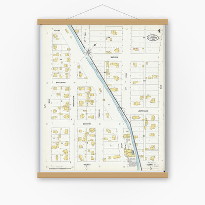 Old map wall art mockup — magnetic wood frame on white wall — Sanborn Fire Insurance Map from Lake City, Wabasha County, Minnesota (1900), Sheet #0004