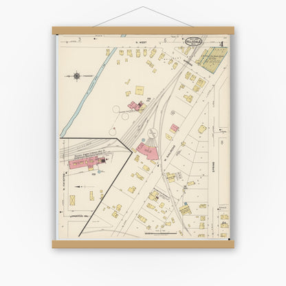 Old map wall art mockup — magnetic wood frame on white wall — Sanborn Fire Insurance Map from Hillsdale, Hillsdale County, Michigan (1922), Sheet #0004
