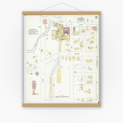 Old map wall art mockup — magnetic wood frame on white wall — Sanborn Fire Insurance Map from Fenton, Genesee County, Michigan (1908), Sheet #0005