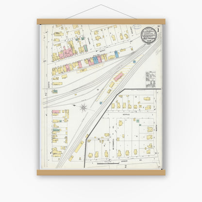 Old map wall art mockup — magnetic wood frame on white wall — Sanborn Fire Insurance Map from West Chicago, Du Page County, Illinois (1898) - Complete Map Set