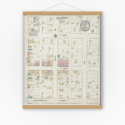 Old map wall art mockup — magnetic wood frame on white wall — Sanborn Fire Insurance Map from Arcola, Douglas County, Illinois (1887) - Complete Map Set